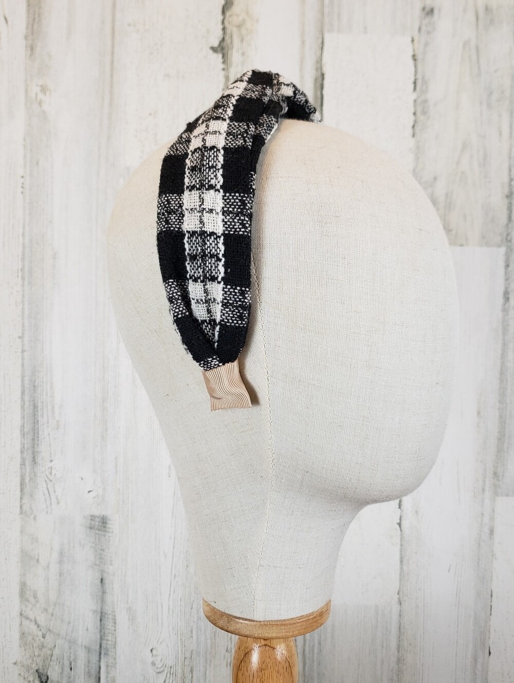 Black & White Tweed Plaid Knot Headband